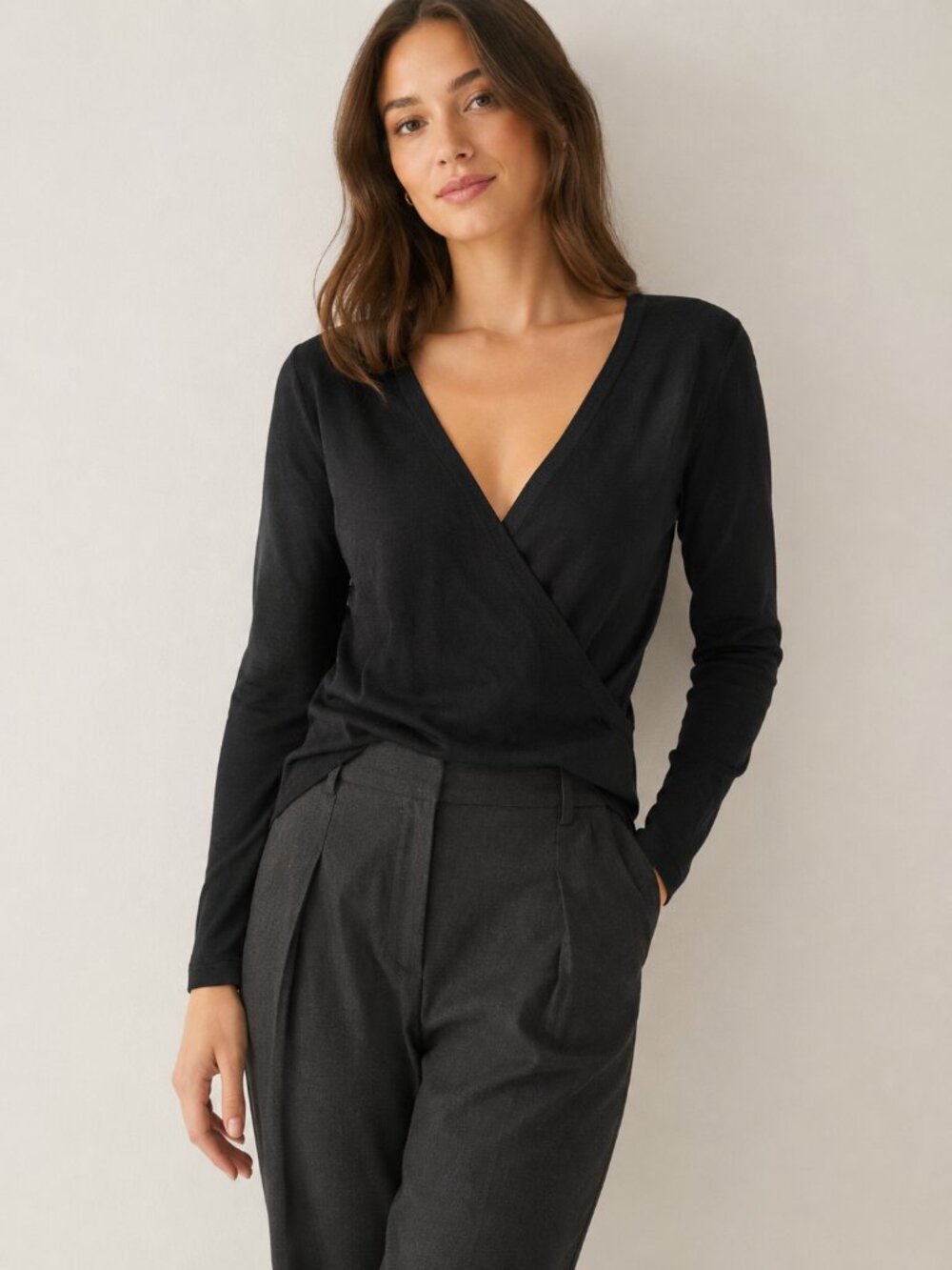 Neiman Marcus 100% Silk Black Wrap Sweater Top Size Large